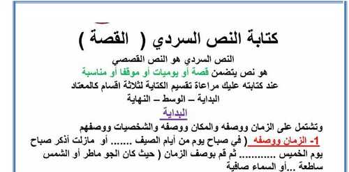 كتابـة النص السردى (القصـة) لغـة عربيـة للصف السادس الفصـل أول - التعليم فى الإمارات