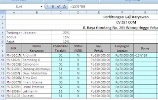 Memasukan Rumus Bonus Gaji