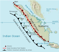 Peta lokasi jajaran gunung api terkait dengan Tunjaman Sumatra