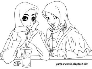  Mewarnai  Wanita Berhijab Belajar Mewarnai  Gambar 