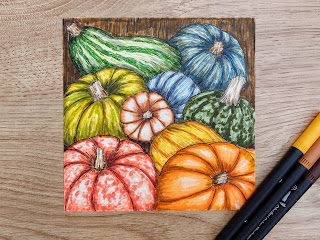 Colourful autumn gourds and pumpkins drawn with Ohuhu waterbased pens