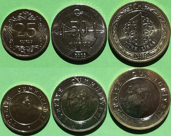 Turkey 2023 lighter coins for 25 and 50 kuruş and 1 lira