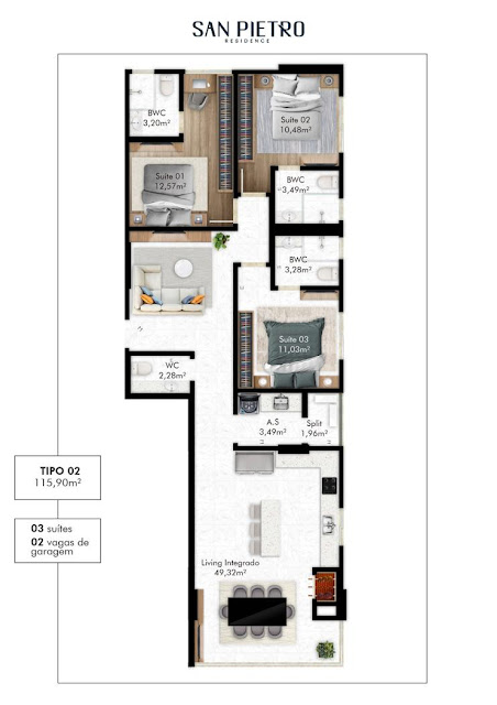 San pietro residence, 3 suites, Pereque, Porto Belo - SC