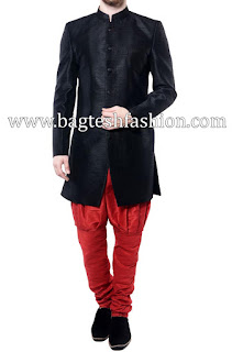 Ethnic Black Dupion Silk Indo Western Sherwani