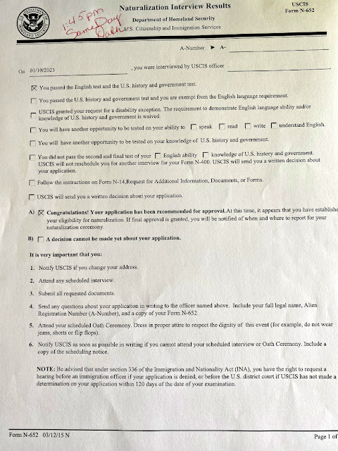 N-652, Naturalization Interview Results