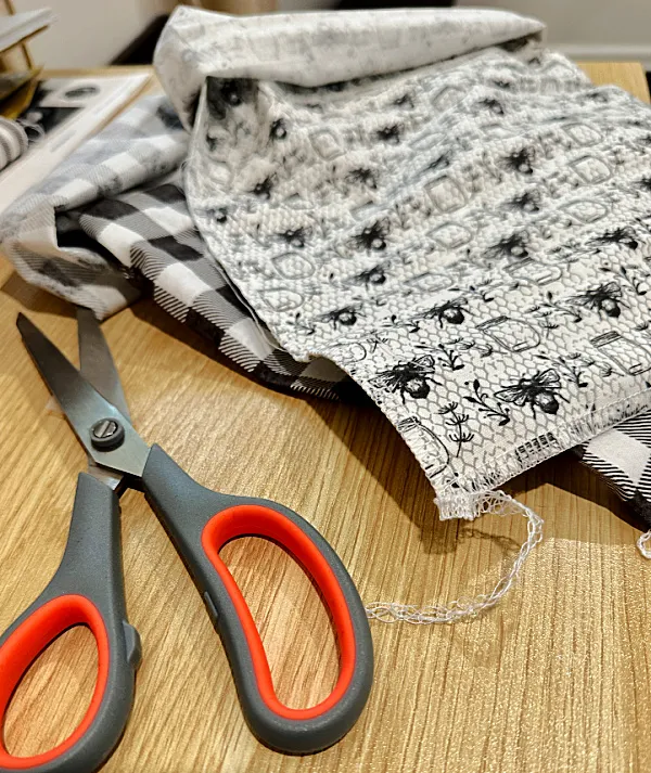 serged bags with scissors