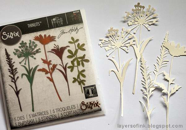 Layers of ink - Cherish Mixed Media Panel by Anna-Karin Evaldsson. Die cut Wildflower stems.