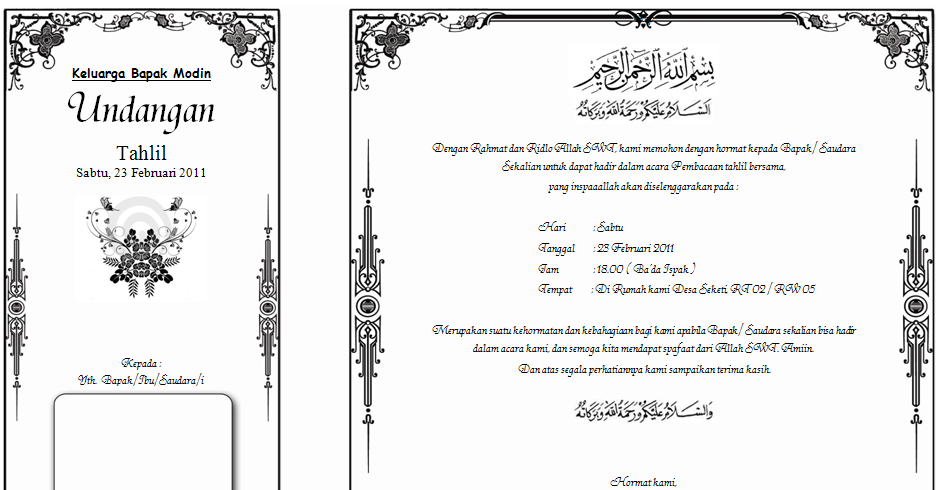  undangan  Walimatul Ursy tahlil  dan Aqiqah dengan format 