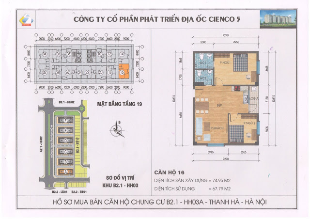 Mặt Bằng Căn 16 Tầng 19 Chung Cư B2.1 HH03 Thanh Hà