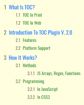 table of contents with nested numbered list