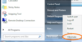 Hiện ra Hibernate trong windows 7
