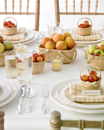 Baskets brimming with fruit imbue a reception with rustic charm
