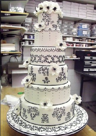 A six tiered piped wedding cake for Bride's Magazine Cake