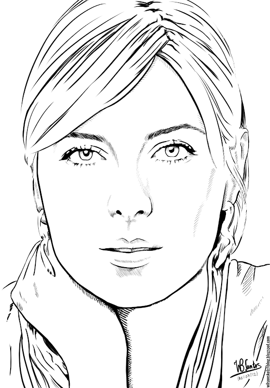 Ink drawing of Maria Sharapova, using Krita 2.4.