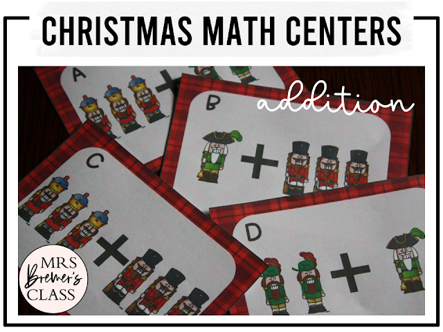 Christmas Math Center activities for Kindergarten and First Grade with measurement, patterns, counting, addition, sorting, and more