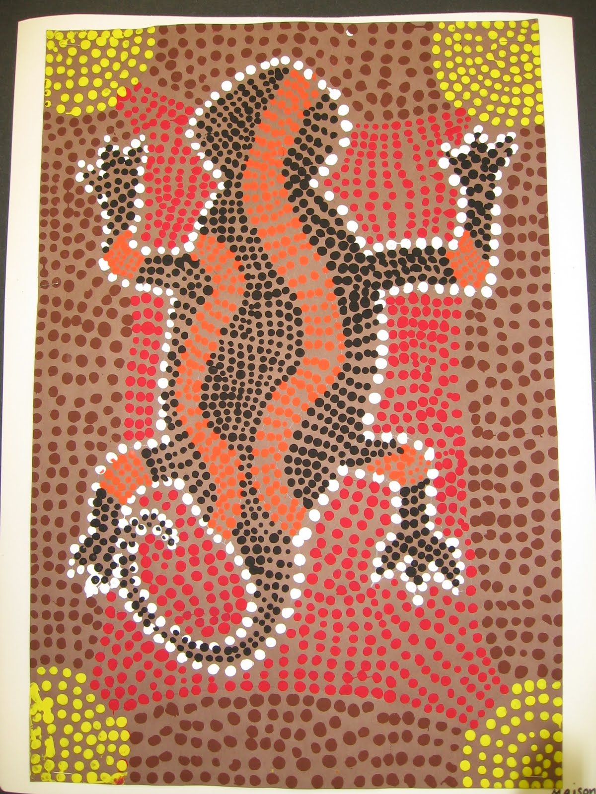 5th graders studied aboriginal art of Australia and created these dot 