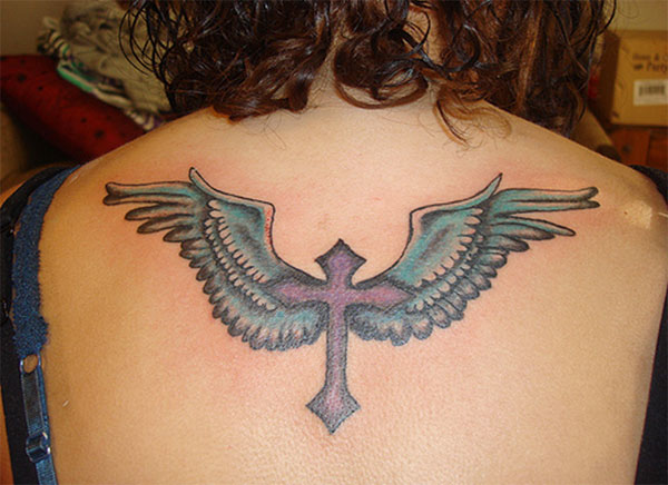 Get the best cross tattoos with wings colorful tattoo designs on the back make women look stunning