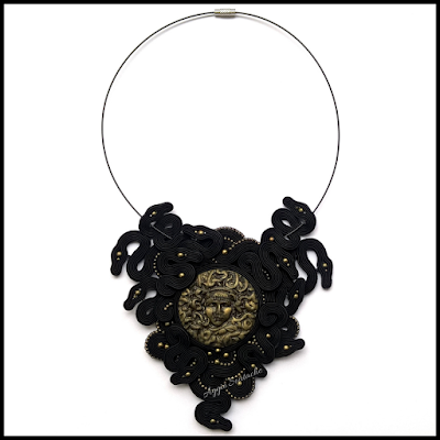 soutache black necklace medusa snakes