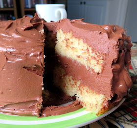 Golden Cake with Chocolate Frosting