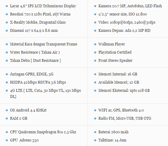 Harga dan Spesifikasi HP Sony Xperia Z3 Compact Terbaru