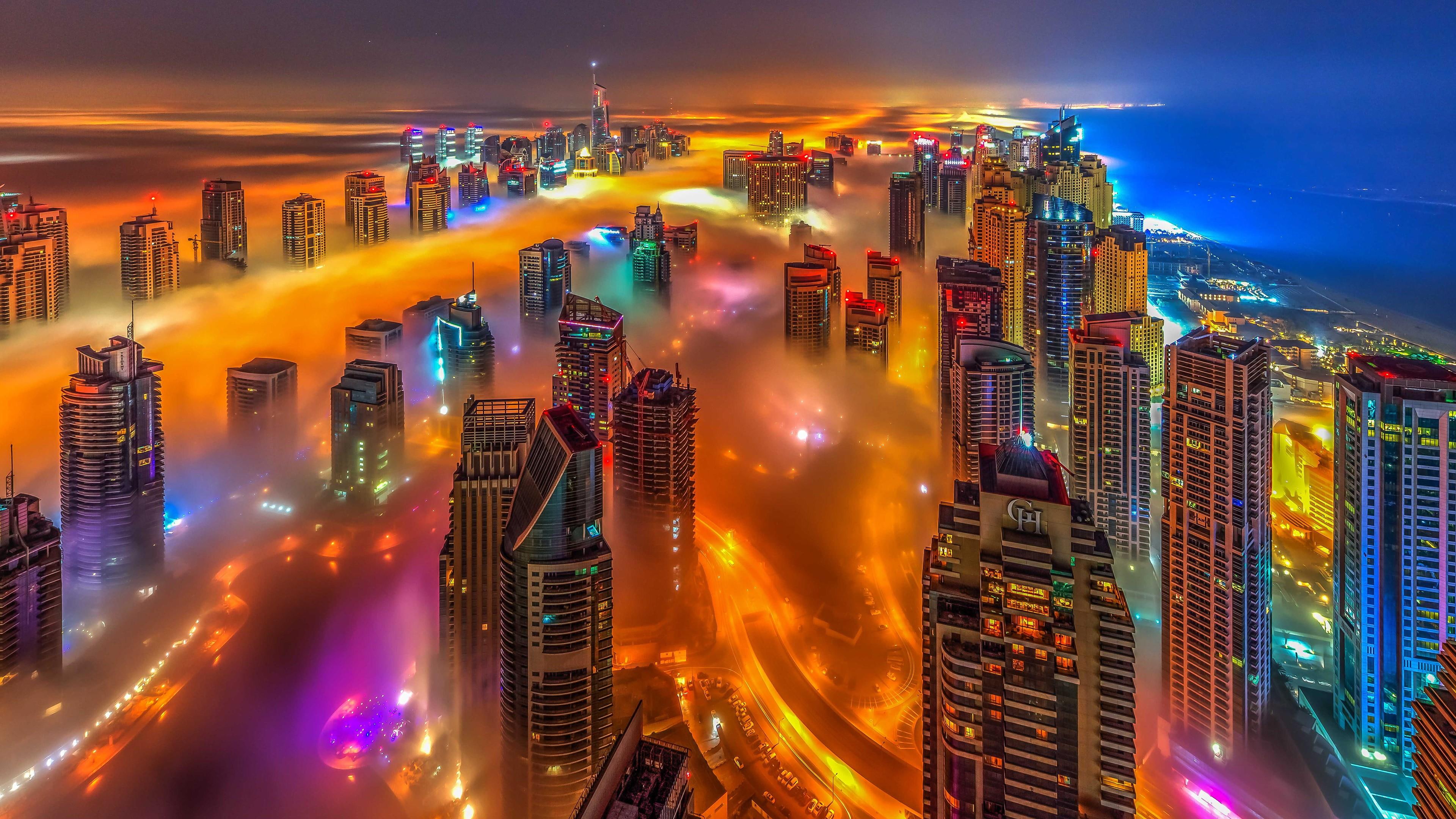 Tall Tower in UAE with Touch of Colored Fog