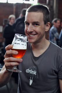 Photo of blogger James drinking a Mountain Goat Triple Hightail at the brewery
