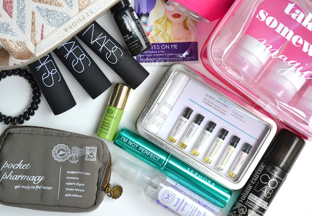 Travel Essentials NARS Saje COLAB Honest Company Sephora Foreo Odacite