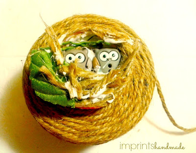 Burlap kids craft project +DIY owl nest fridge magnets