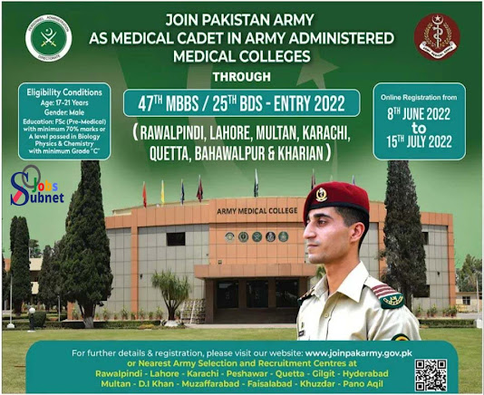 Pak Army New Jobs as Medical Cadet-Pakistan Army New Jobs 2022