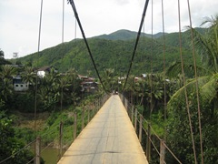 Rickety suspension bridge in Muang Khoua, Laos