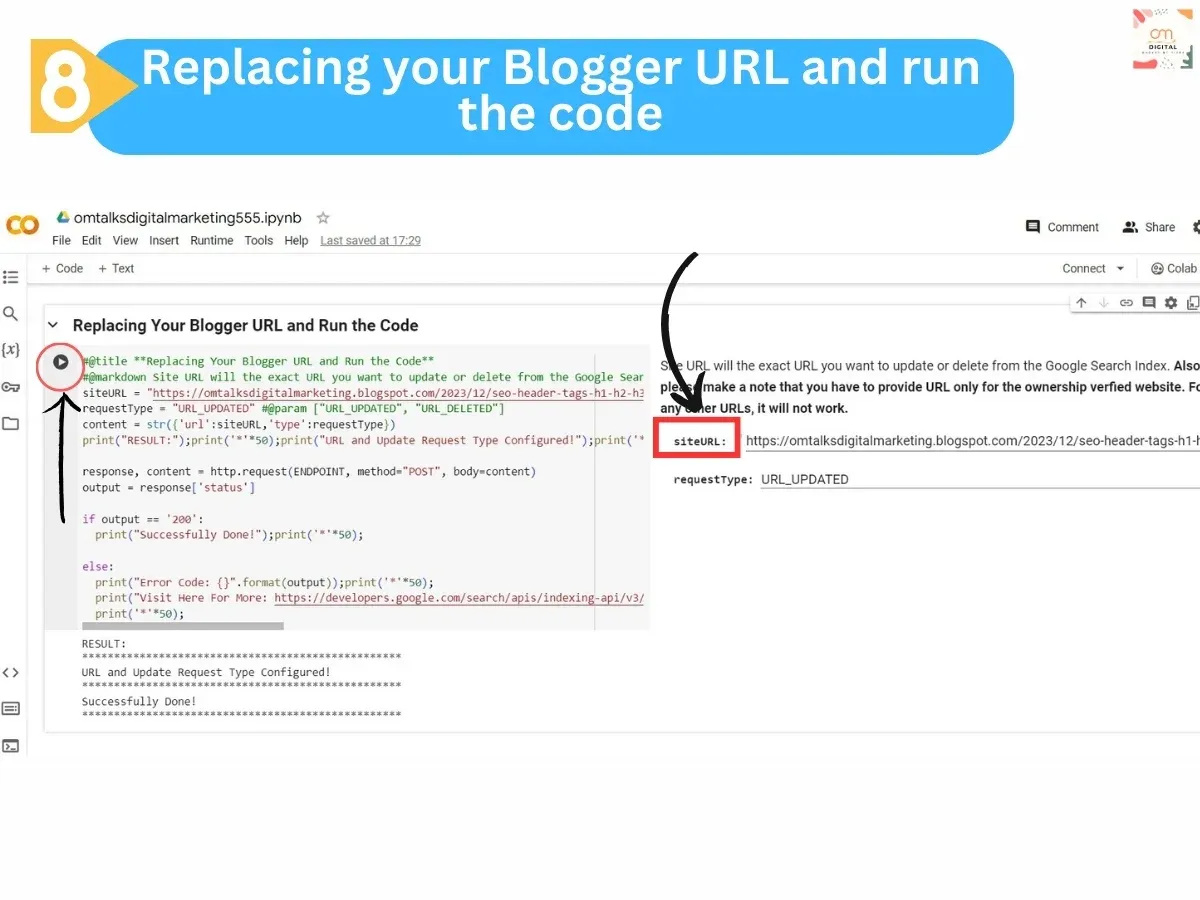Replacing your Blogger URL and run the code