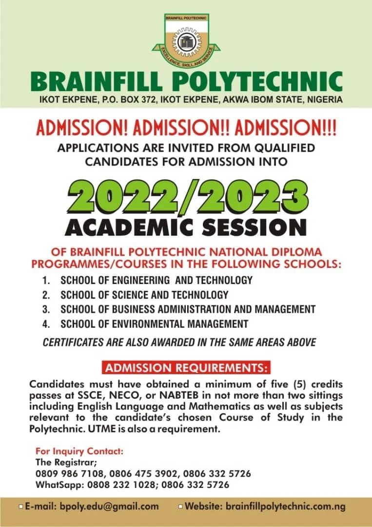 Brainfill Poly Admission Form 2022/2023 | ND, Pre-ND & HND