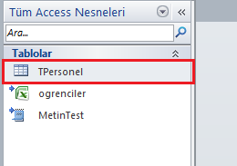 access menüleri