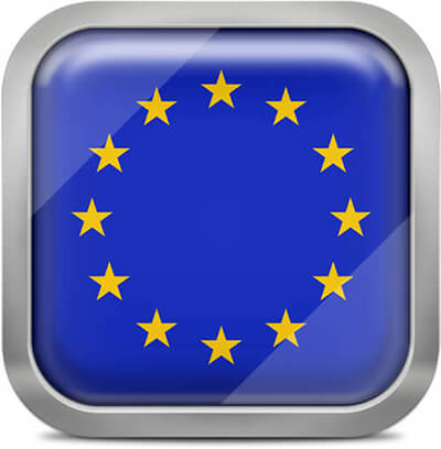 European Union square flag with metallic frame