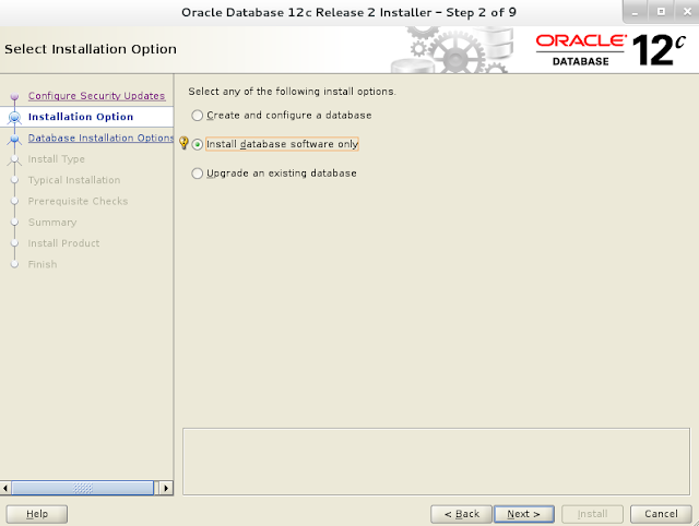 Installing oracle database 12c r2 on Linux wizard screen 2
