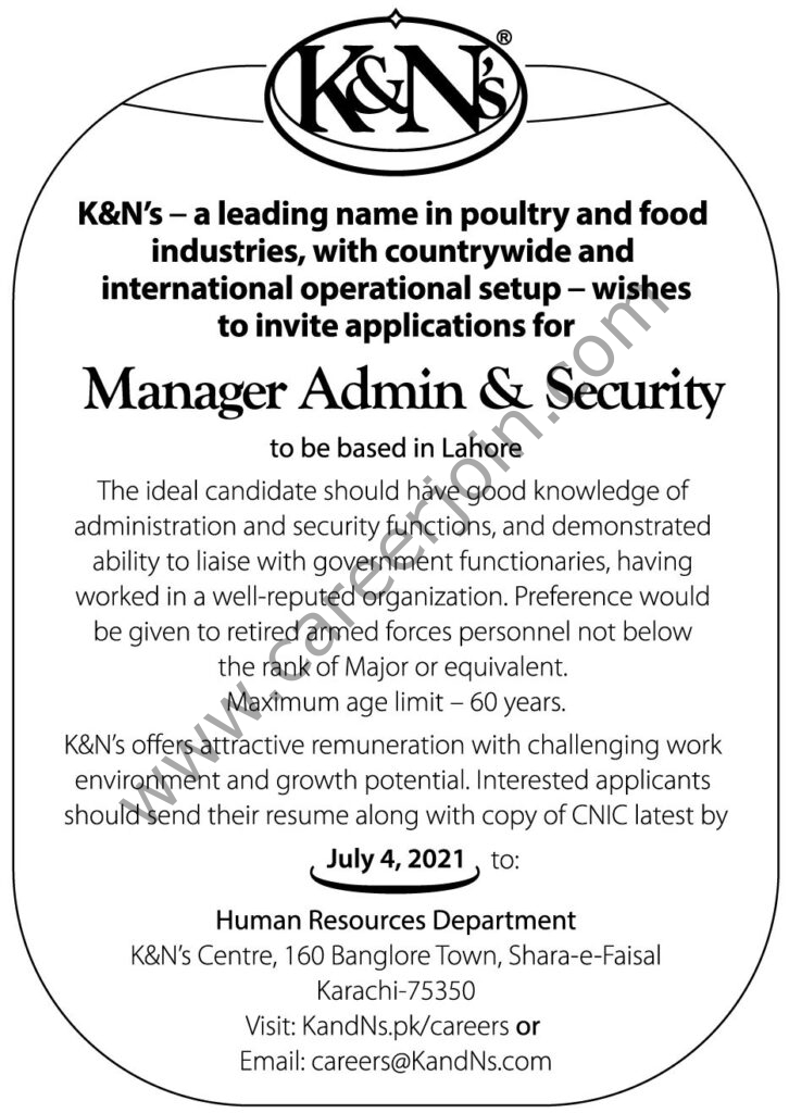 K&N’s Pakistan Jobs June 2021