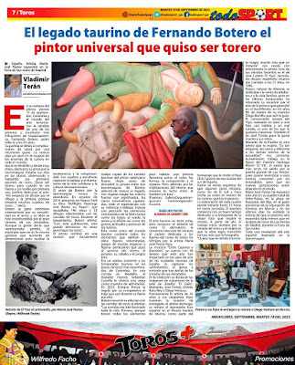 pagina toros diario todo sport periodico pintura torero pintor fernando botero