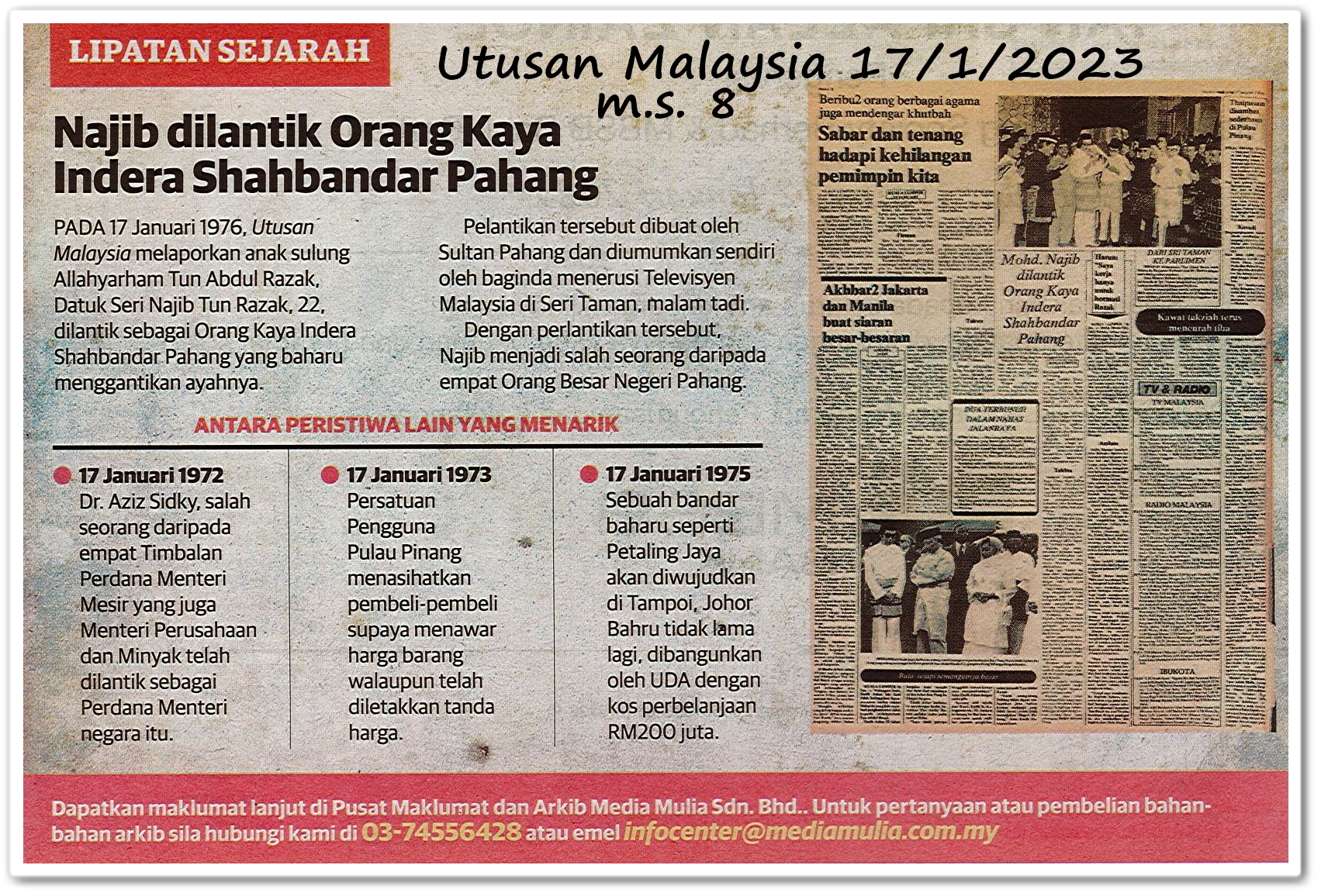 Lipatan sejarah 17 Januari - Keratan akhbar Utusan Malaysia 17 Januari 2023