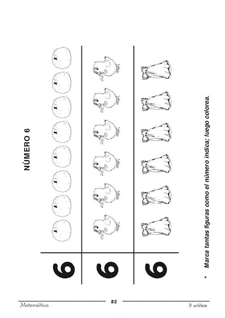 Número 6 de Lógico Matemático de 3 años