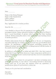 cover letter for preschool teacher with experience