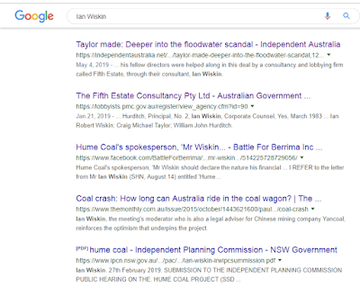 Google search on name "Ian Wiskin" in Watergate mire