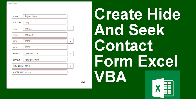 Create Hide And Seek Contact form Excel VBA