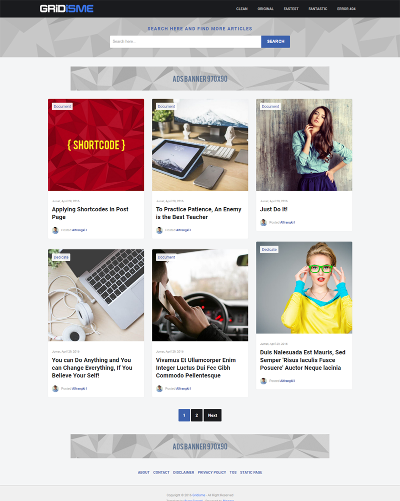 Gridisme - Clean and Mobile Friendly Blogger Template