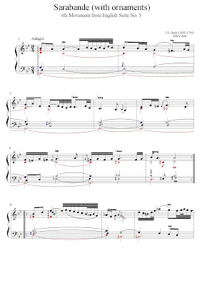 
Partitura de piano gratis de Johann Sebastian Bach: Sarabande (Cuarto movimiento), Suite No.3 (BWV 808)
