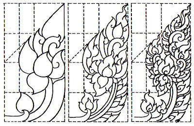 Kanok Baithet Big tail Pattern of Lai Thai Ancient Art