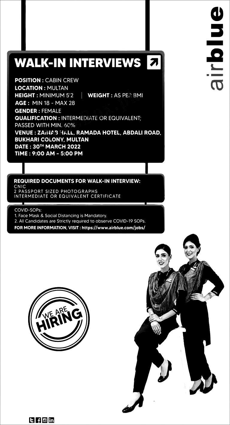 Air Hostess Jobs 2022 - Airline Jobs 2022 in Pakistan - Air Blue Jobs 2022 - Air blue Careers 2022