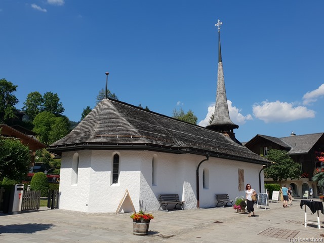 A small church in the middle of the town Gstaad.