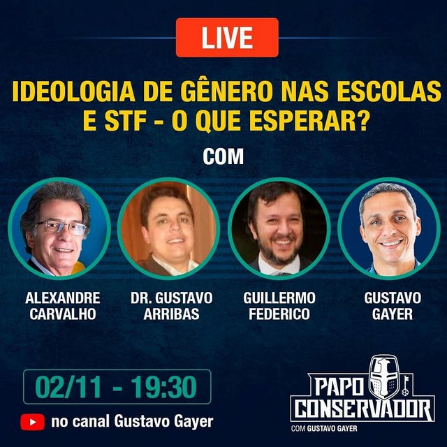 "Ideologia de gênero nas escolas e STF - o que esperar?" é tema de live nesta segunda (02/11)