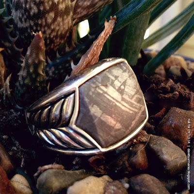 a David Yurman men's ring with meteorite inlay