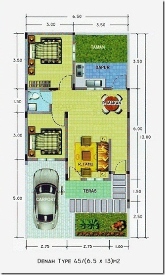 denah gambar rumah keterangan beserta Rumah (6,5 x  png 334 13) x 554 Tipe m2 Desain 45 398kB, Denah Desain